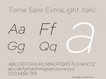 Toma Sans ExtraLight Italic Version 1.000;PS 001.000;hotconv 1.0.88;makeotf.lib2.5.64775 Font Sample