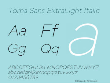 Toma Sans ExtraLight Italic Version 1.000;PS 001.000;hotconv 1.0.88;makeotf.lib2.5.64775 Font Sample