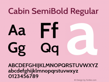 Cabin SemiBold Regular Version 1.007 Font Sample