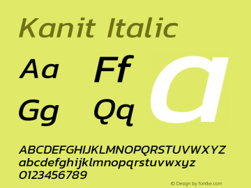 Kanit Italic Version 1.001 Font Sample