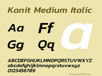 Kanit Medium Italic Version 1.001 Font Sample