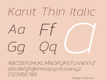 Kanit Thin Italic Version 1.001 Font Sample