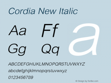 Cordia New Italic Version 2.1 - June 1991图片样张