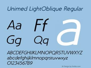 Unimed LightOblique Regular Version 001.000 Font Sample
