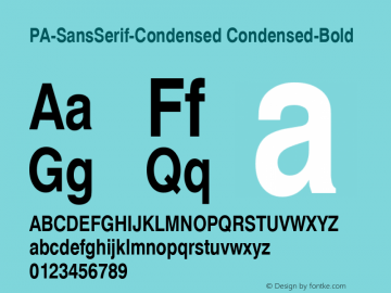 PA-SansSerif-Condensed Condensed-Bold Version 2.0 - September 1993 Font Sample