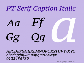 PT Serif Caption Italic Version 1.000W OFL Font Sample