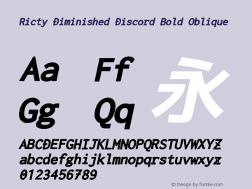 Ricty Diminished Discord Bold Oblique Version 3.2.4 Font Sample