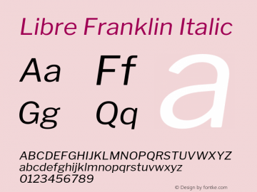 Libre Franklin Italic Version 1.001;PS 001.001;hotconv 1.0.88;makeotf.lib2.5.64775 Font Sample