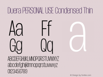Duera PERSONAL USE Condensed Thin Version 1.000 Font Sample