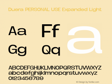 Duera PERSONAL USE Expanded Light Version 1.000 Font Sample