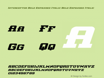 Interceptor Bold Expanded Italic Bold Expanded Italic Version 2.0; 2016图片样张