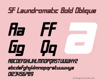 SF Laundromatic Bold Oblique ver 1.0; 2000. Freeware for non-commercial use. Font Sample