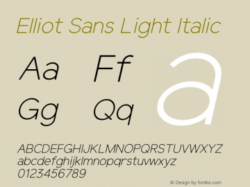 Elliot Sans Light Italic Version 1.000 Font Sample