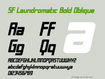 SF Laundromatic Bold Oblique ver 1.0; 2000. Freeware for non-commercial use. Font Sample