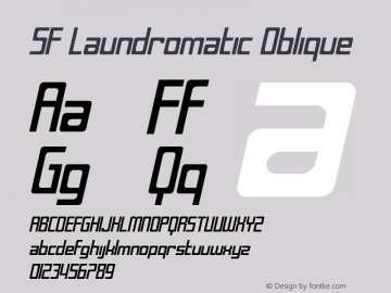 SF Laundromatic Oblique ver 1.0; 2000. Freeware for non-commercial use. Font Sample