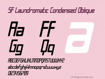 SF Laundromatic Condensed Oblique ver 1.0; 2000. Freeware for non-commercial use. Font Sample