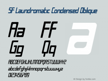 SF Laundromatic Condensed Oblique ver 1.0; 2000. Font Sample