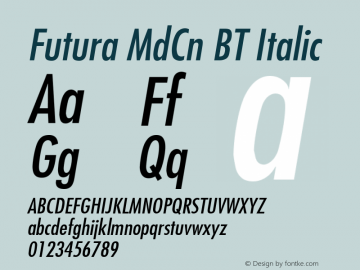 Futura MdCn BT Italic Unknown Font Sample