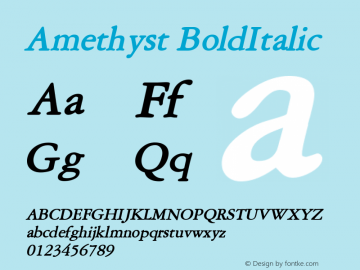 Amethyst BoldItalic Macromedia Fontographer 4.1 6/28/96 Font Sample