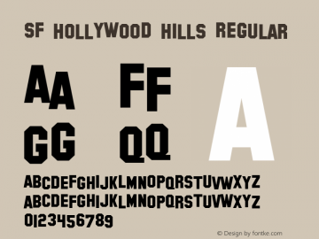 SF Hollywood Hills Regular ver 1.0; 1999. Freeware for non-commercial use. Font Sample