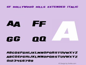 SF Hollywood Hills Extended Italic ver 1.0; 1999. Font Sample