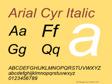 Arial Cyr Italic Version 1.1 - November 1992图片样张