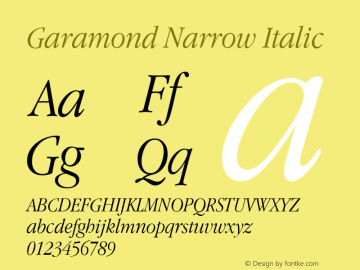 Garamond Narrow Italic 001.022 Font Sample