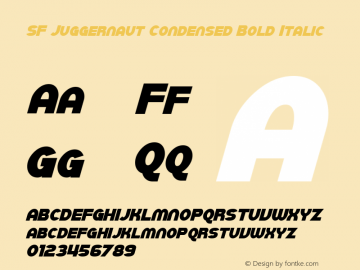 SF Juggernaut Condensed Bold Italic 1.0 Font Sample