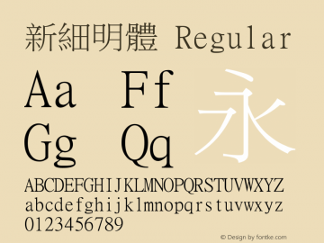 新細明體 Regular Version 6.01 Font Sample