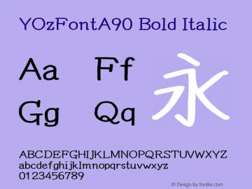 YOzFontA90 Bold Italic Version 12.12 Font Sample
