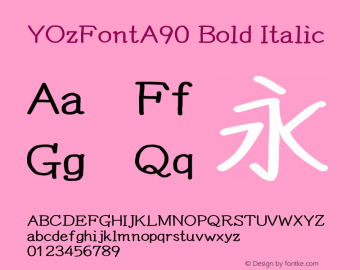 YOzFontA90 Bold Italic Version 12.12 Font Sample