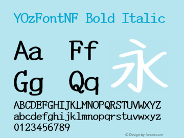 YOzFontNF Bold Italic Version 12.12 Font Sample