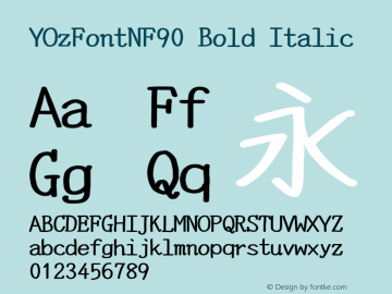 YOzFontNF90 Bold Italic Version 12.12 Font Sample