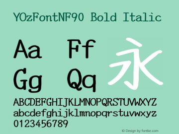 YOzFontNF90 Bold Italic Version 12.12 Font Sample