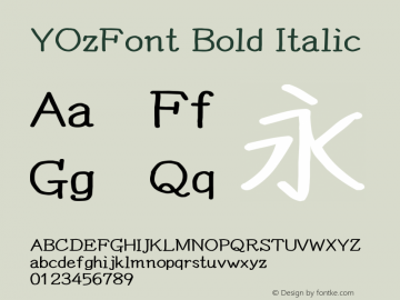 YOzFont Bold Italic Version 12.14 Font Sample