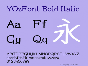 YOzFont Bold Italic Version 12.18 Font Sample