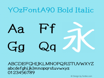 YOzFontA90 Bold Italic Version 12.18 Font Sample
