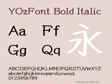 YOzFont Bold Italic Version 12.18 Font Sample