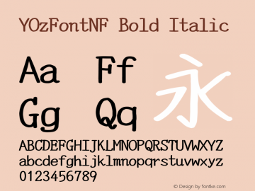 YOzFontNF Bold Italic Version 12.18 Font Sample