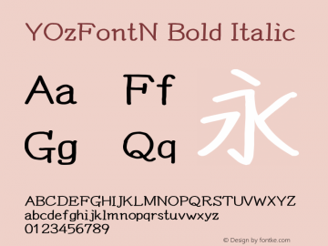 YOzFontN Bold Italic Version 12.18 Font Sample