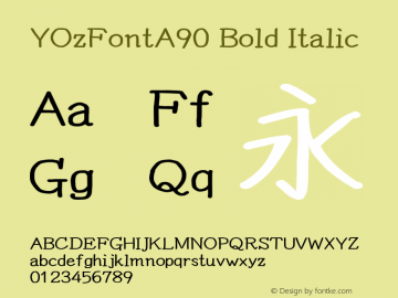 YOzFontA90 Bold Italic Version 12.18 Font Sample