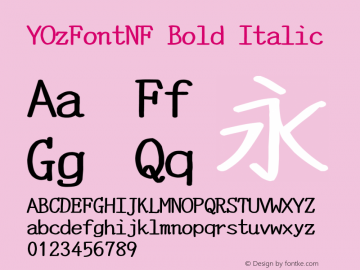 YOzFontNF Bold Italic Version 12.18 Font Sample