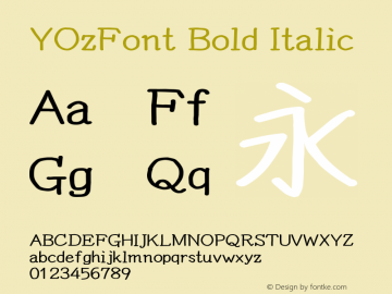 YOzFont Bold Italic Version 12.18 Font Sample