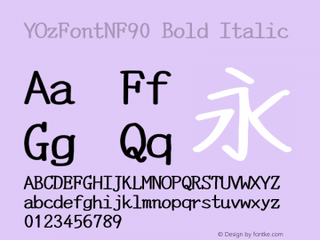 YOzFontNF90 Bold Italic Version 13.0 Font Sample