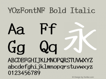 YOzFontNF Bold Italic Version 13.00 Font Sample