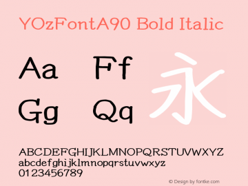 YOzFontA90 Bold Italic Version 13.00 Font Sample