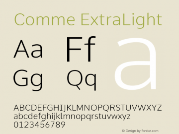 Comme ExtraLight Version 2; ttfautohint (v1.00rc1.2-2d82) -l 6 -r 72 -G 200 -x 0 -D latn -f none -w G Font Sample