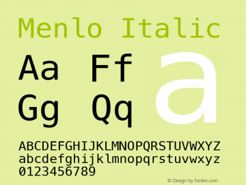 Menlo Italic 6.1d8e1 Font Sample