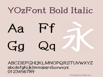 YOzFont Bold Italic Version 13.00 Font Sample