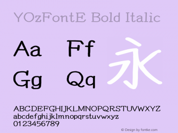 YOzFontE Bold Italic Version 13.03 Font Sample